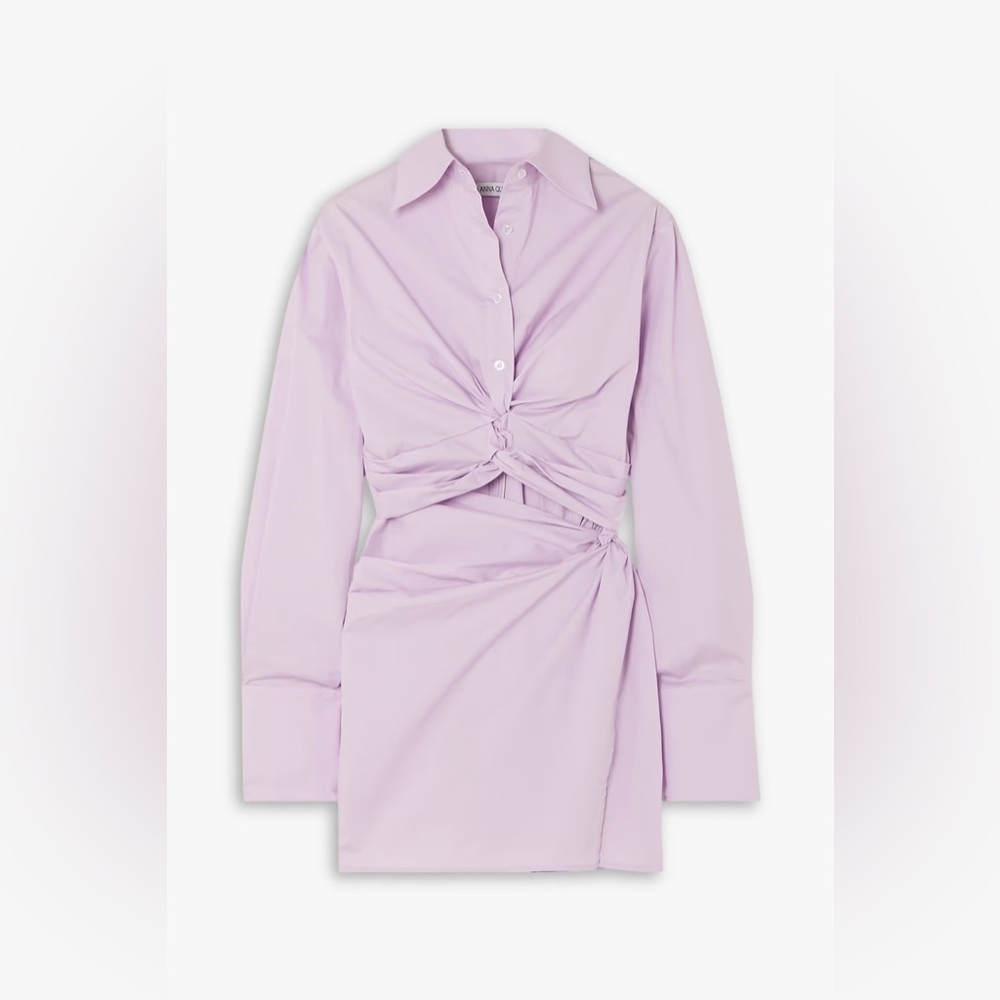 Anna‎ Quan Lola gathered cutout stretch-cotton Twist Front Mini Shirt Dress
